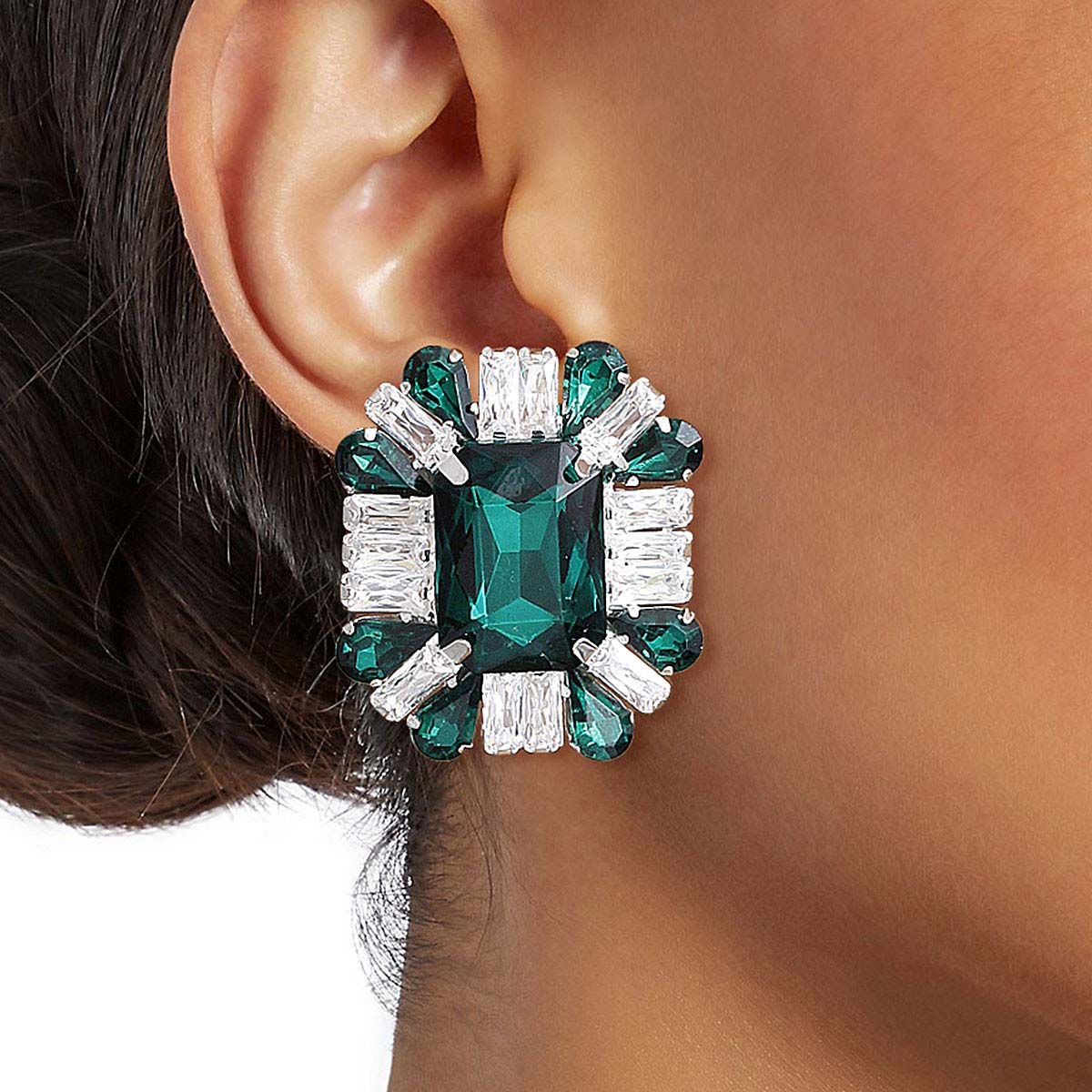 Green Rectangle CZ Studs