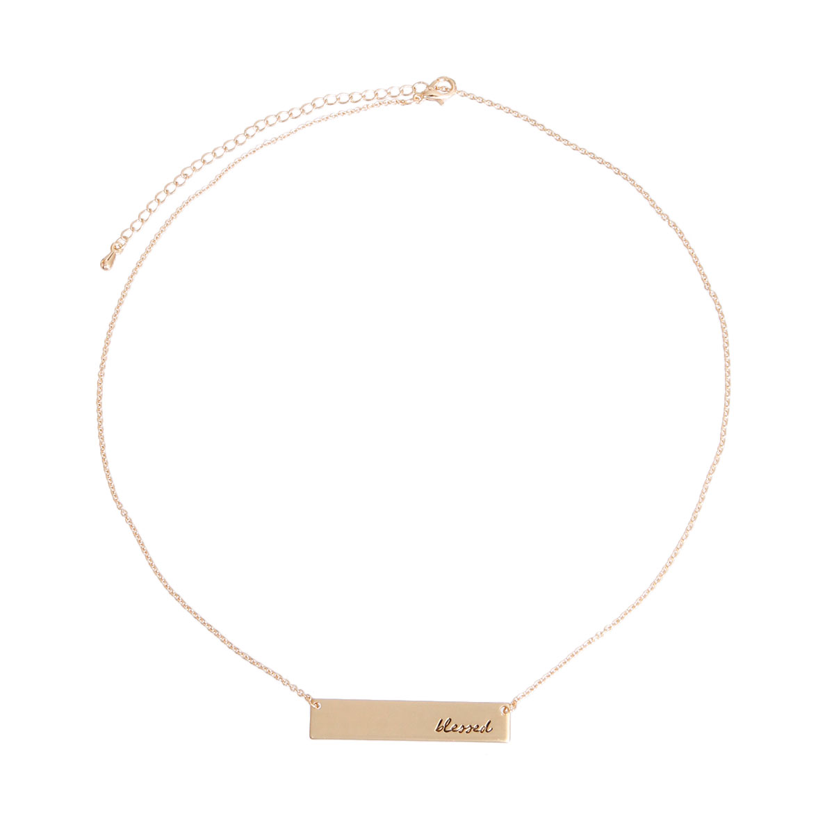 Gold Script Blessed Plate Necklace