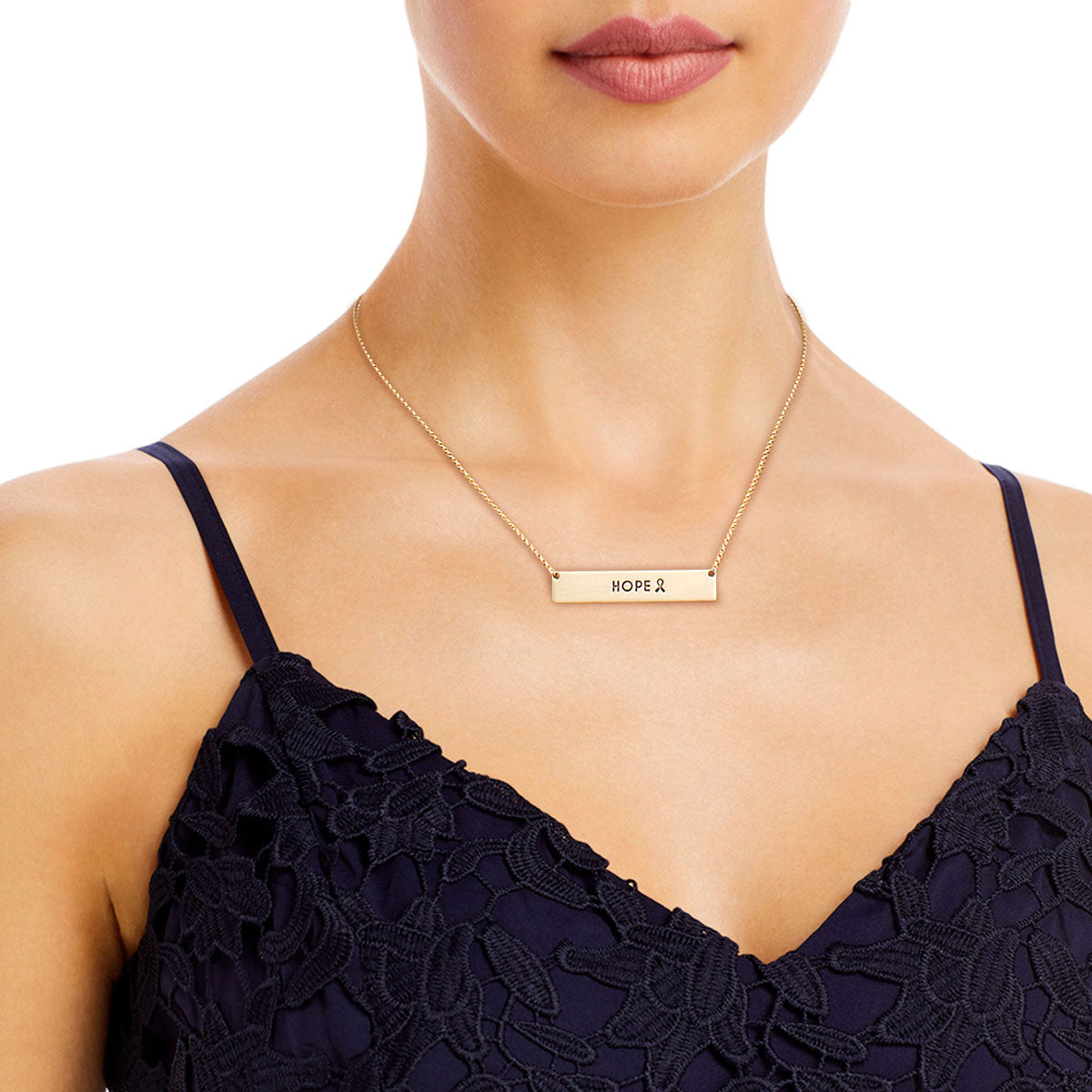 Gold Ribbon HOPE Plate Necklace