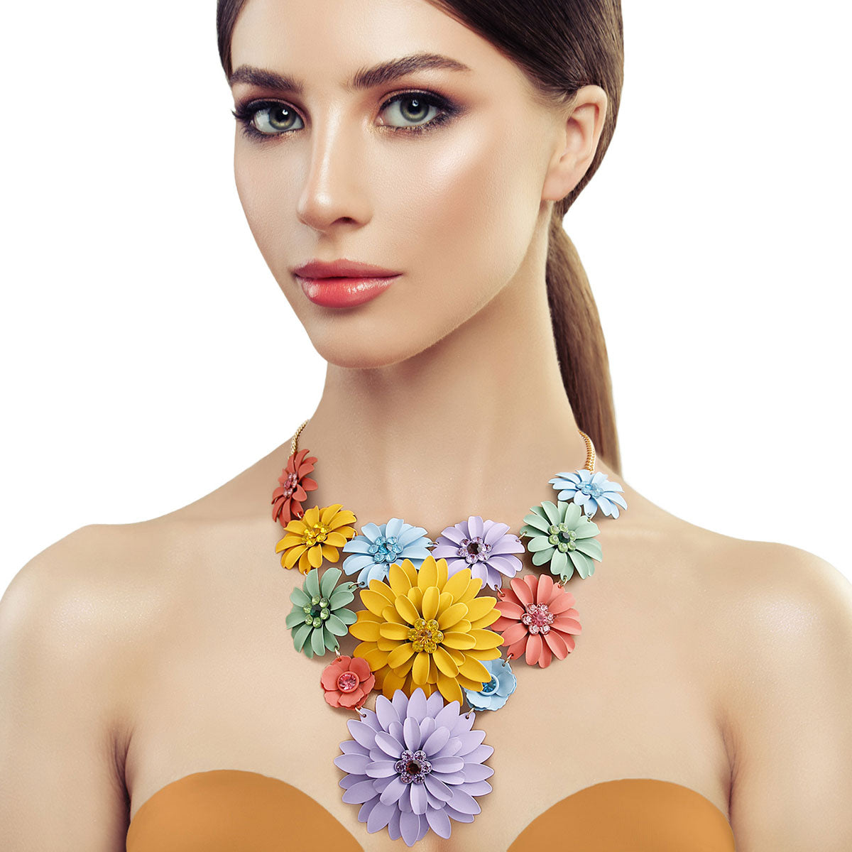 Matte Metal Flower Bib Necklace