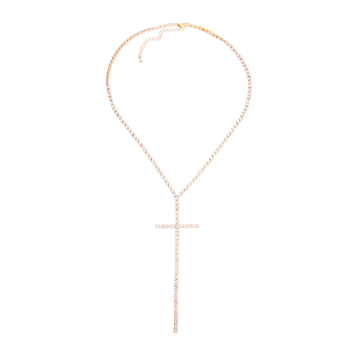 Gold 3.5mm Rhinestone Cross Necklace