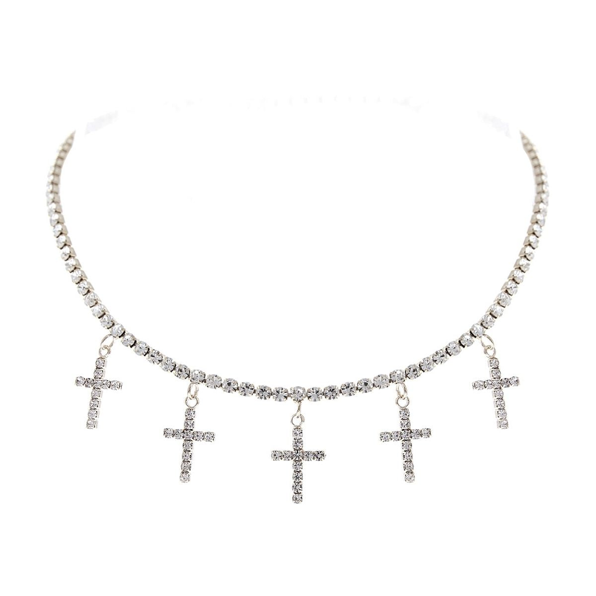Silver  Rhinestone Cross Charm Choker