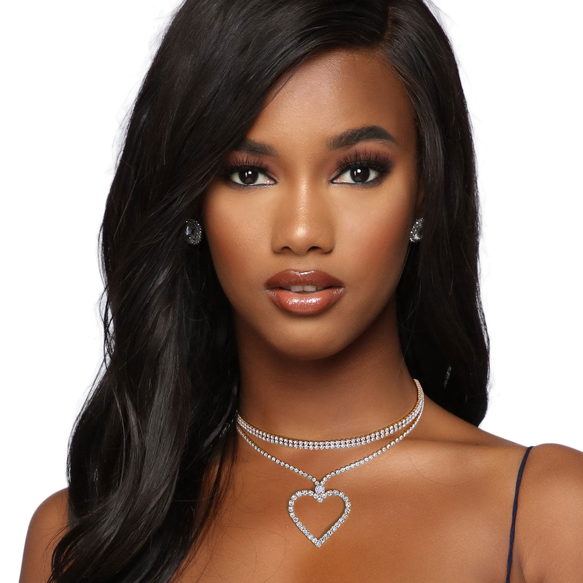 Gold 2 Pcs Rhinetone Heart Choker Set