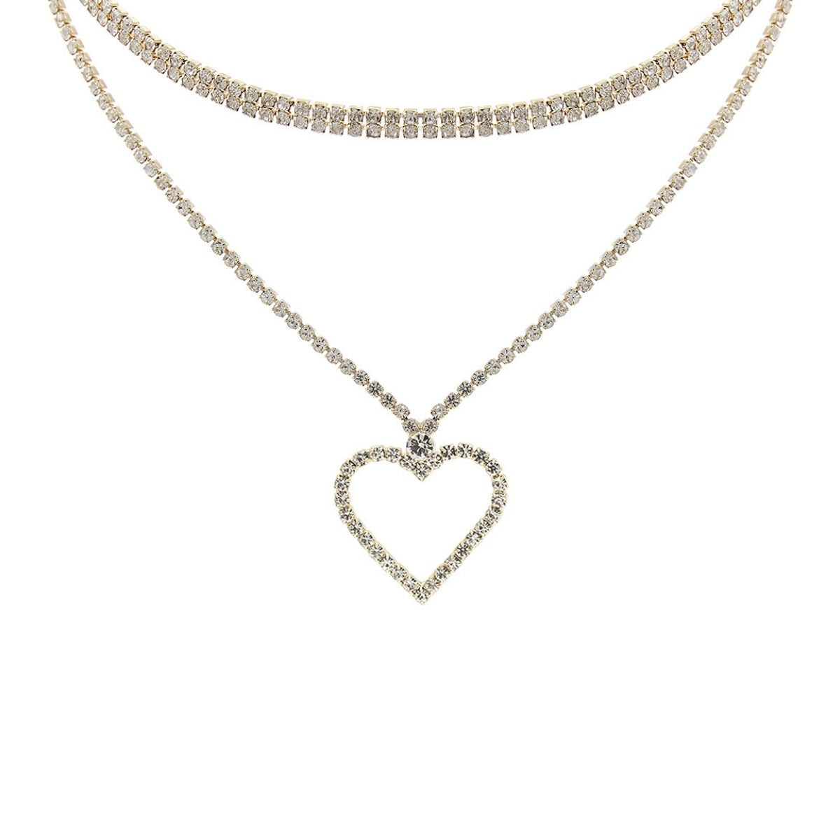 Gold 2 Pcs Rhinetone Heart Choker Set
