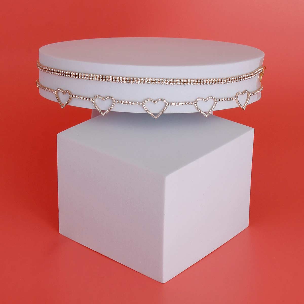 Gold 2 Pcs 5 Heart Choker Set