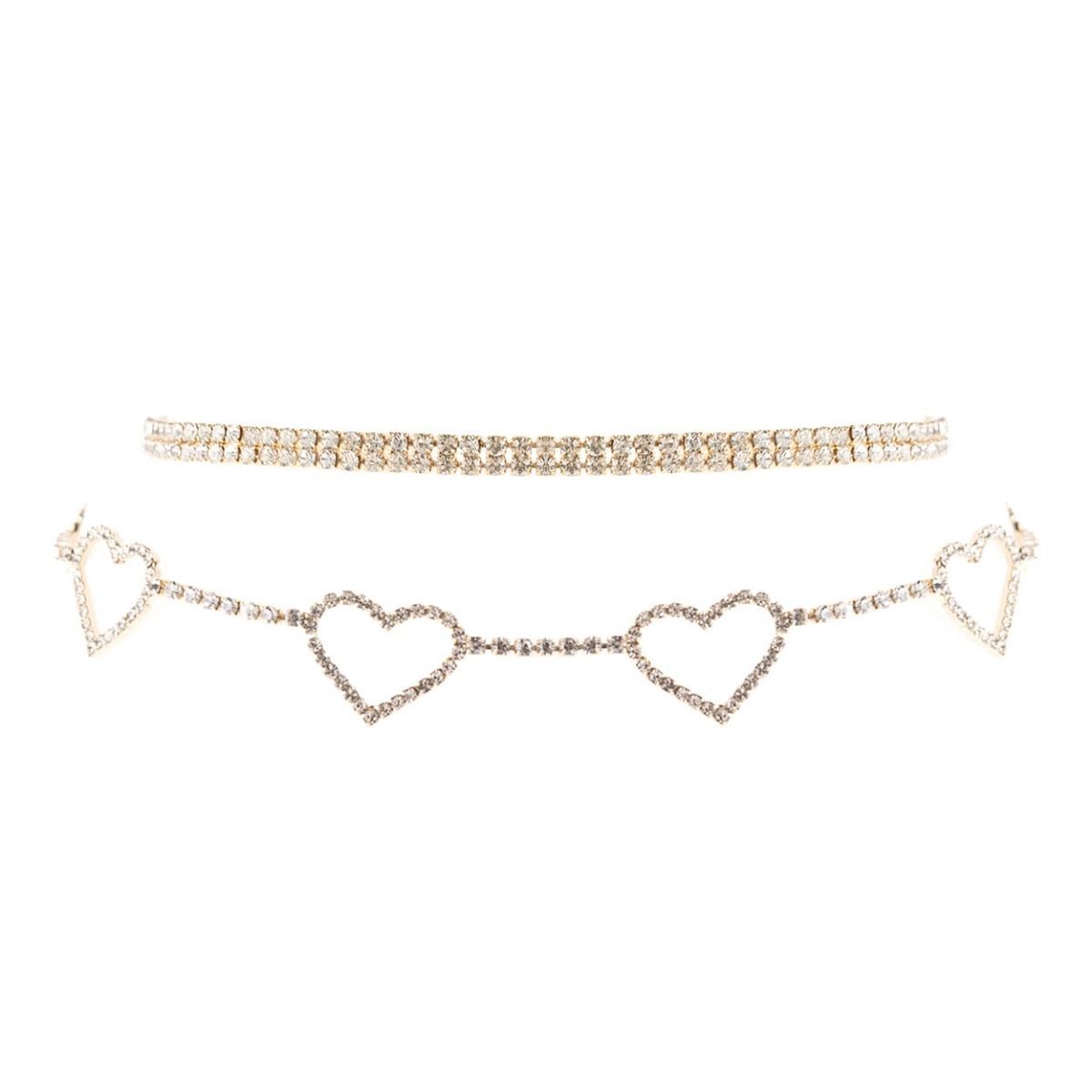 Gold 2 Pcs 5 Heart Choker Set