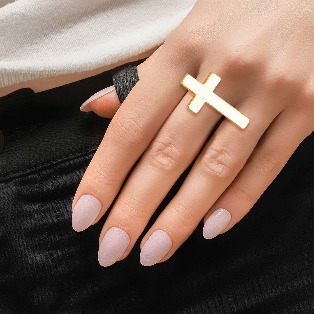 Matte Gold Side Cross Ring