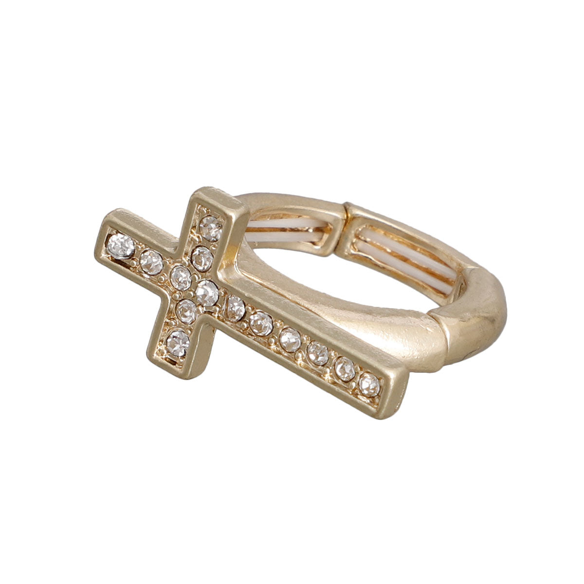 Gold Rhinestone Side Cross Ring