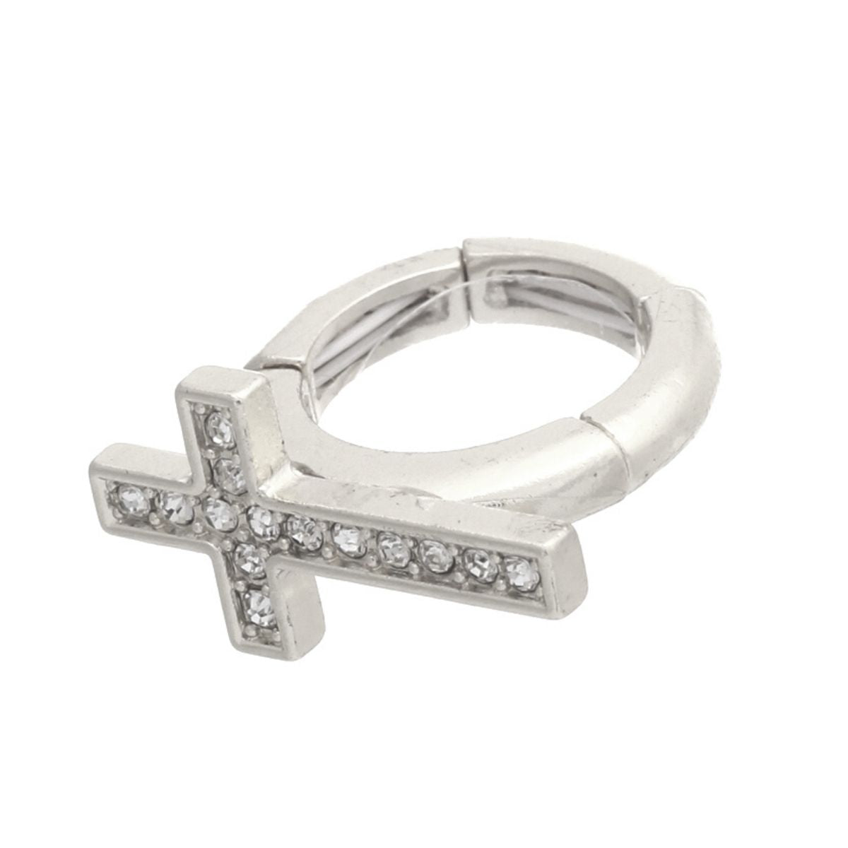 Silver Rhinestone Side Cross Ring