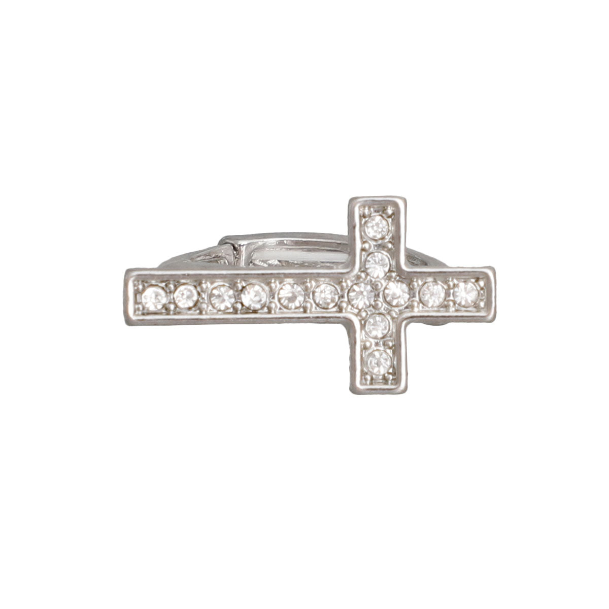 Silver Rhinestone Side Cross Ring