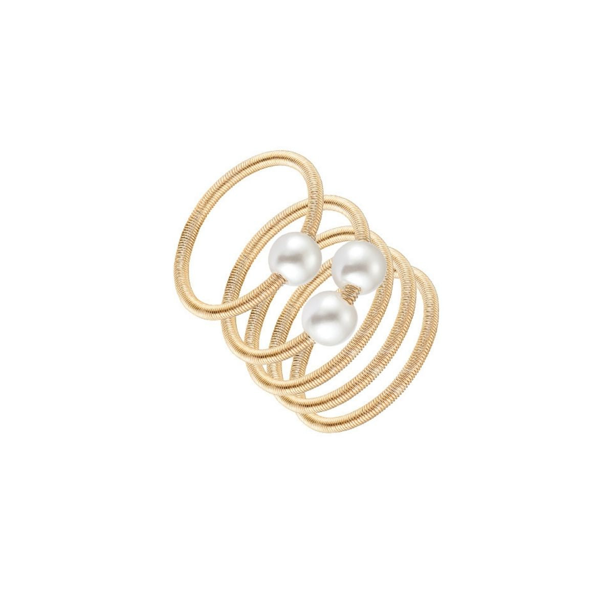 Gold Guitar String Pearl Ring Set