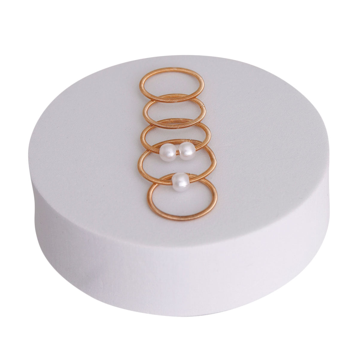 Gold Guitar String Pearl Ring Set