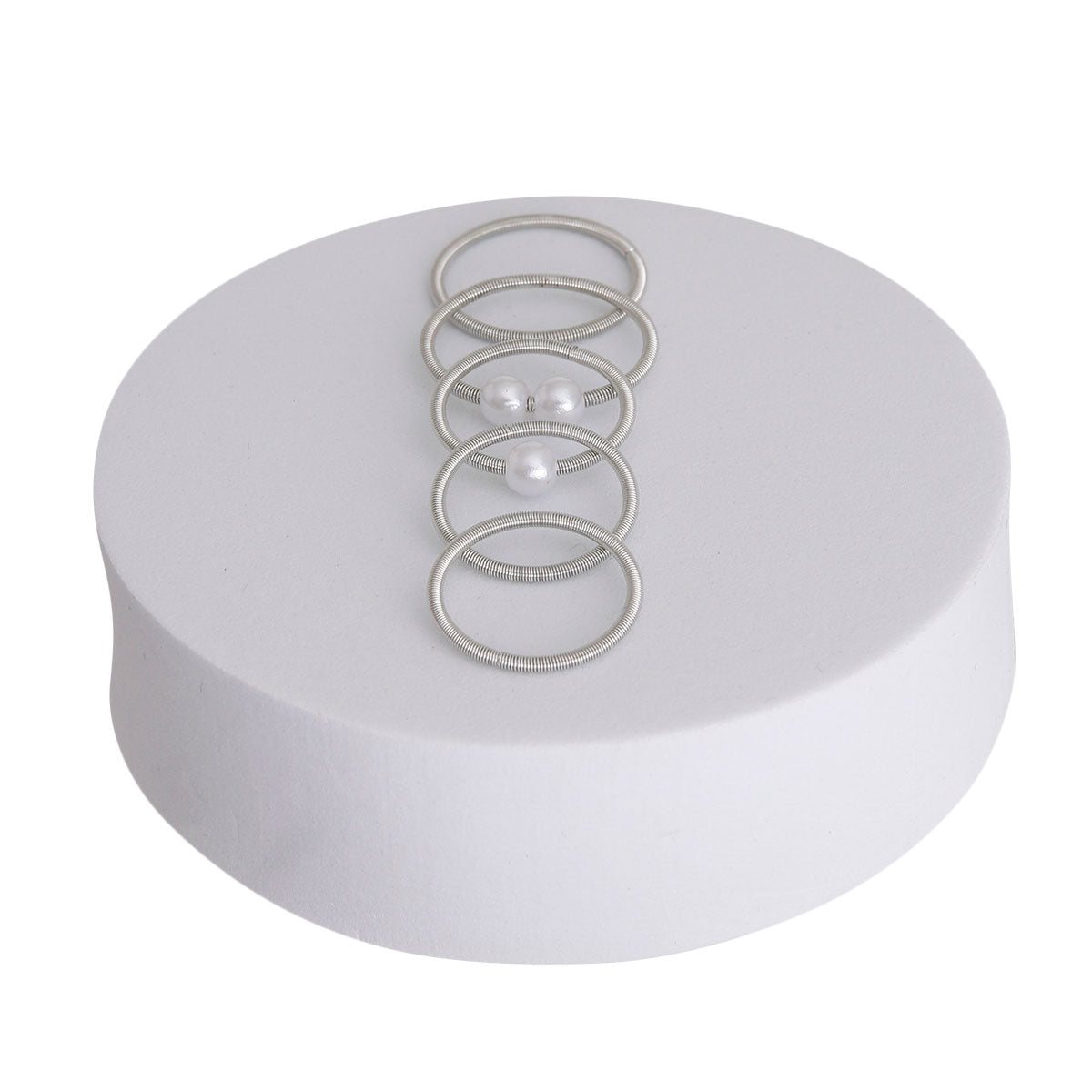 Silver Guitar String Pearl Ring Set