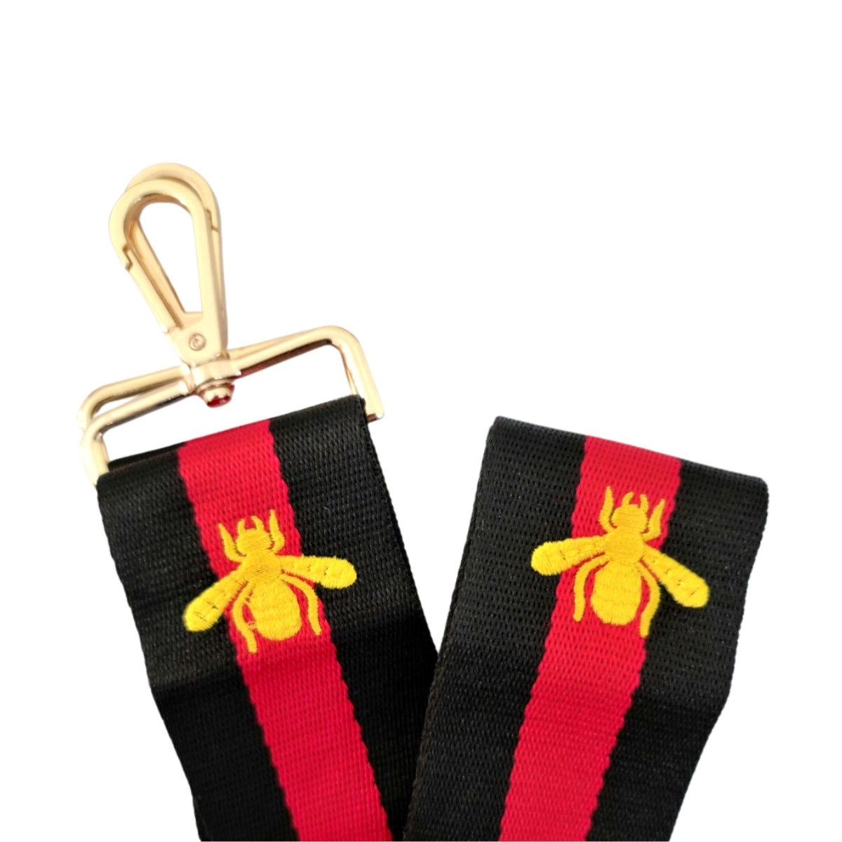 Black Designer Stripe Bee Bag Strap