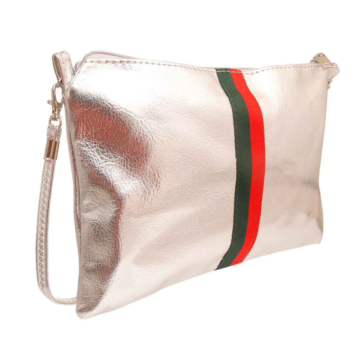 Silver Designer Stripe Cosmetic Bag