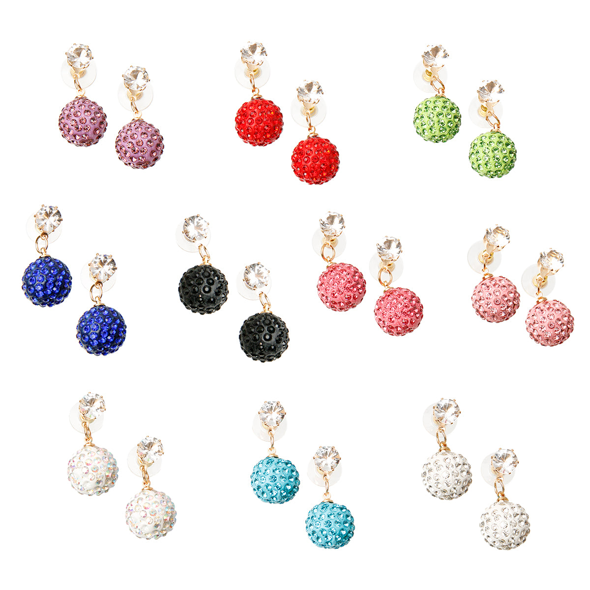 Dozen Ball Rhinestone Drop Earrings