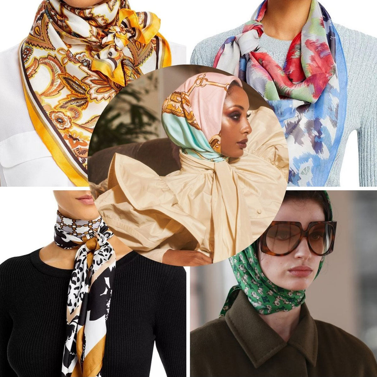 Blue Boho Silky Babushka Scarf