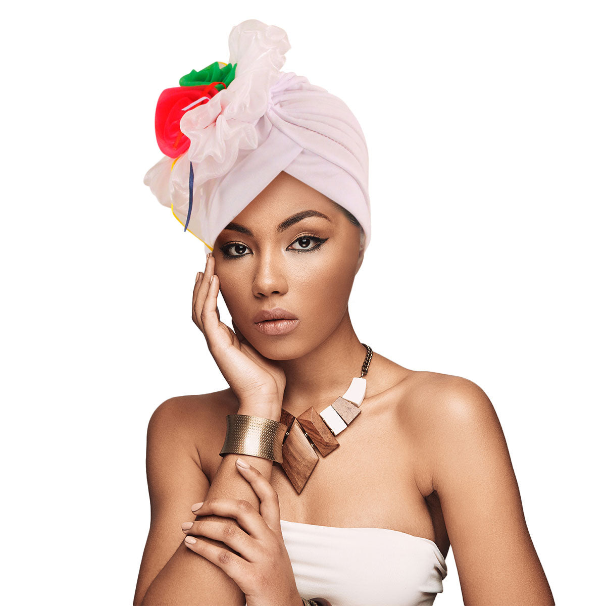 White Pleated Flower Turban