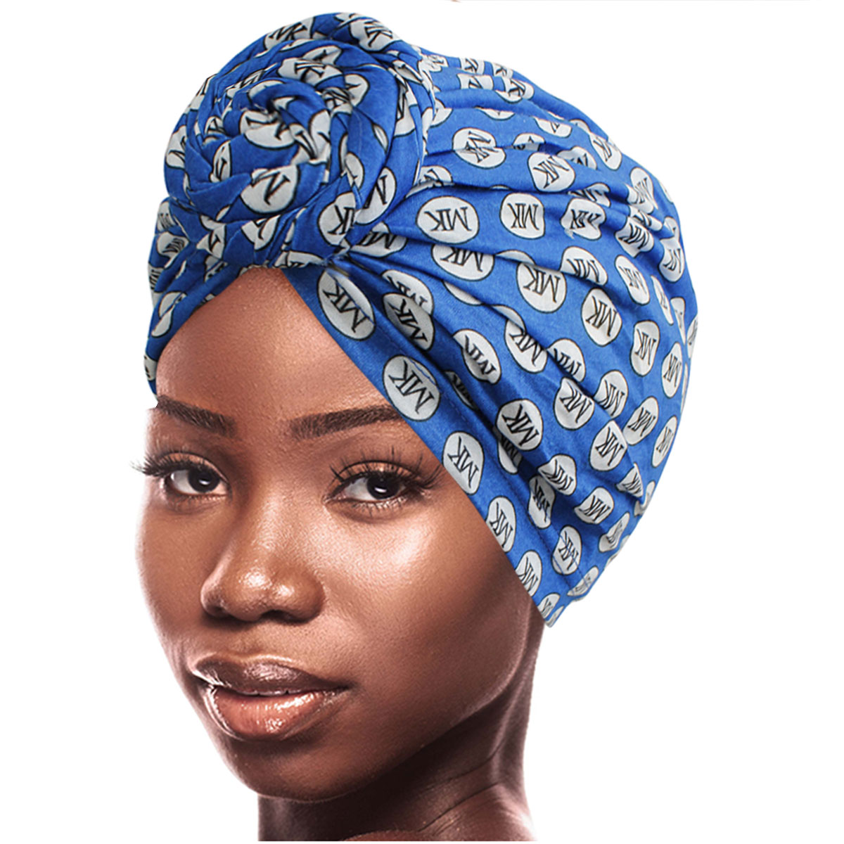 Blue MK Circle Twist Knot Turban