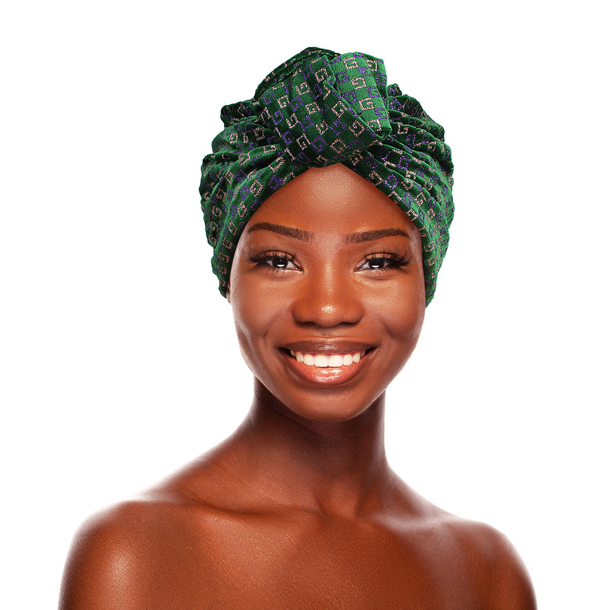 Green Velvet Designer Monogram Turban