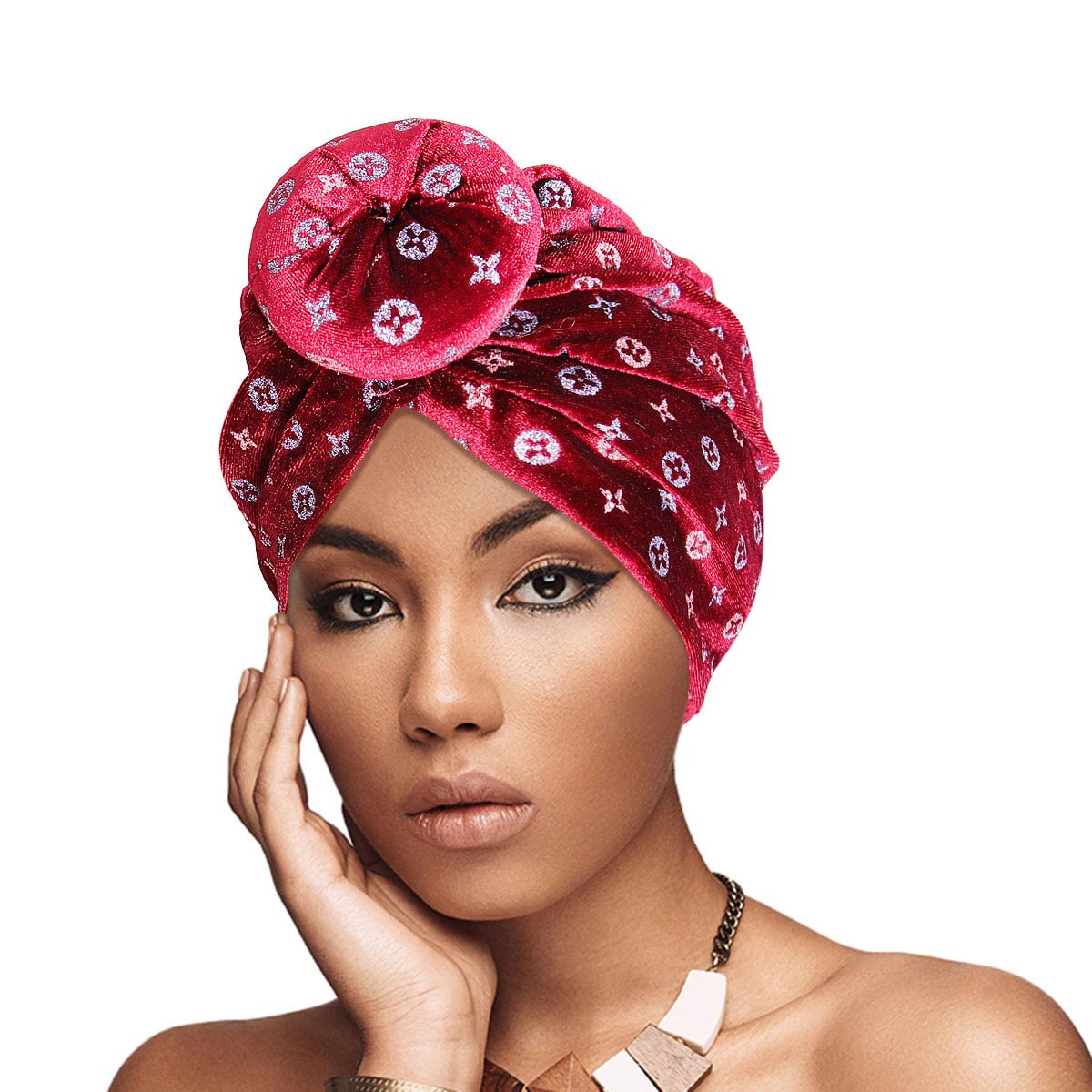 Burgundy Velvet Luxury Monogram Turban