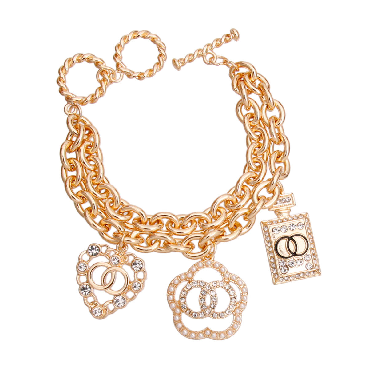 Gold Double Chain Designer Charm Bracelet