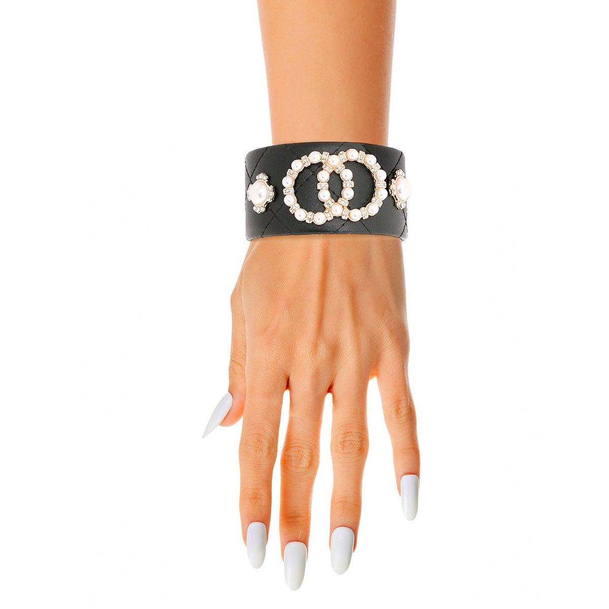 Black Quilted Designer Pearl Cuff