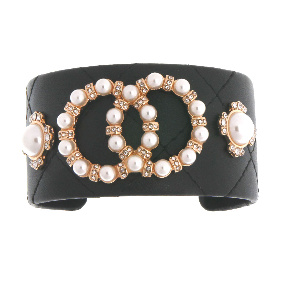 Black Quilted Designer Pearl Cuff
