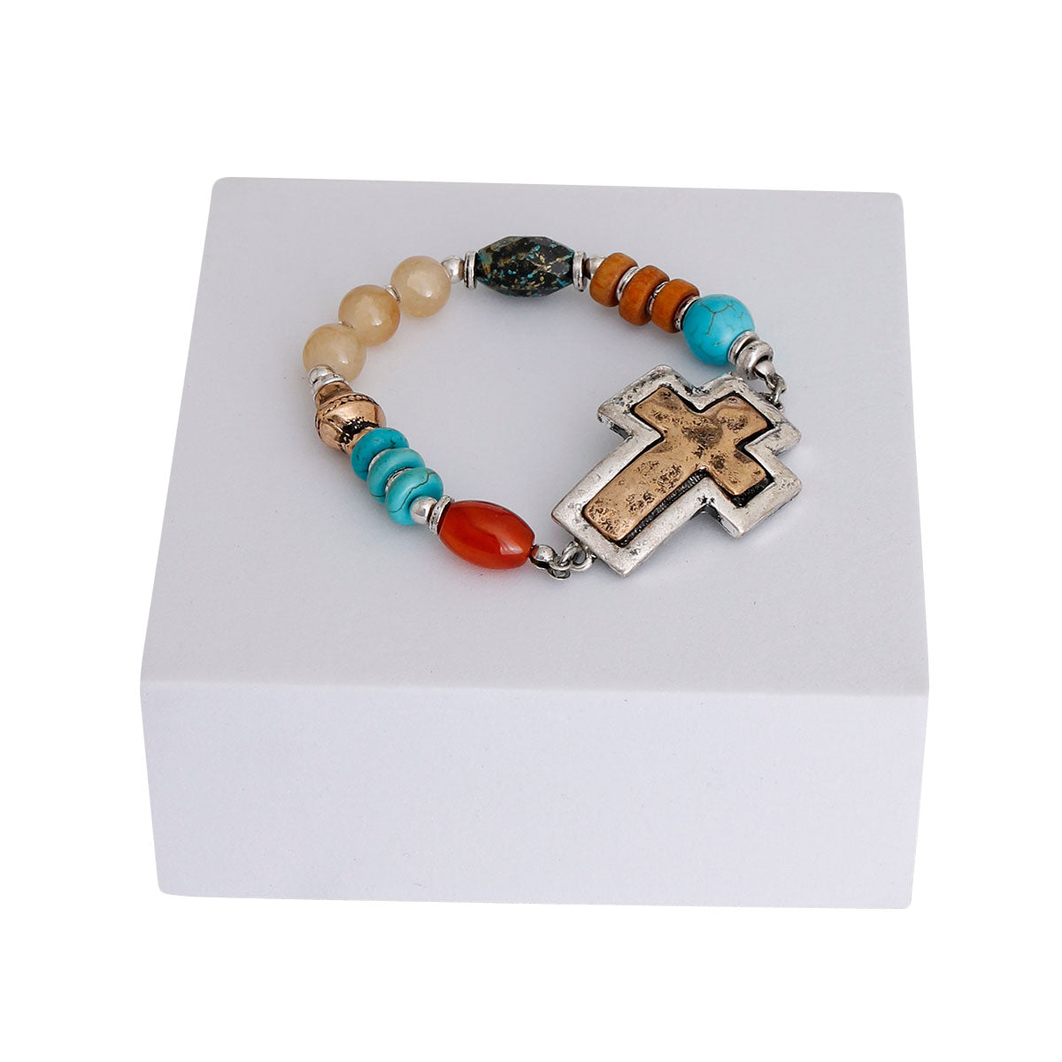 Mixed Metal Cross Bead Bracelet