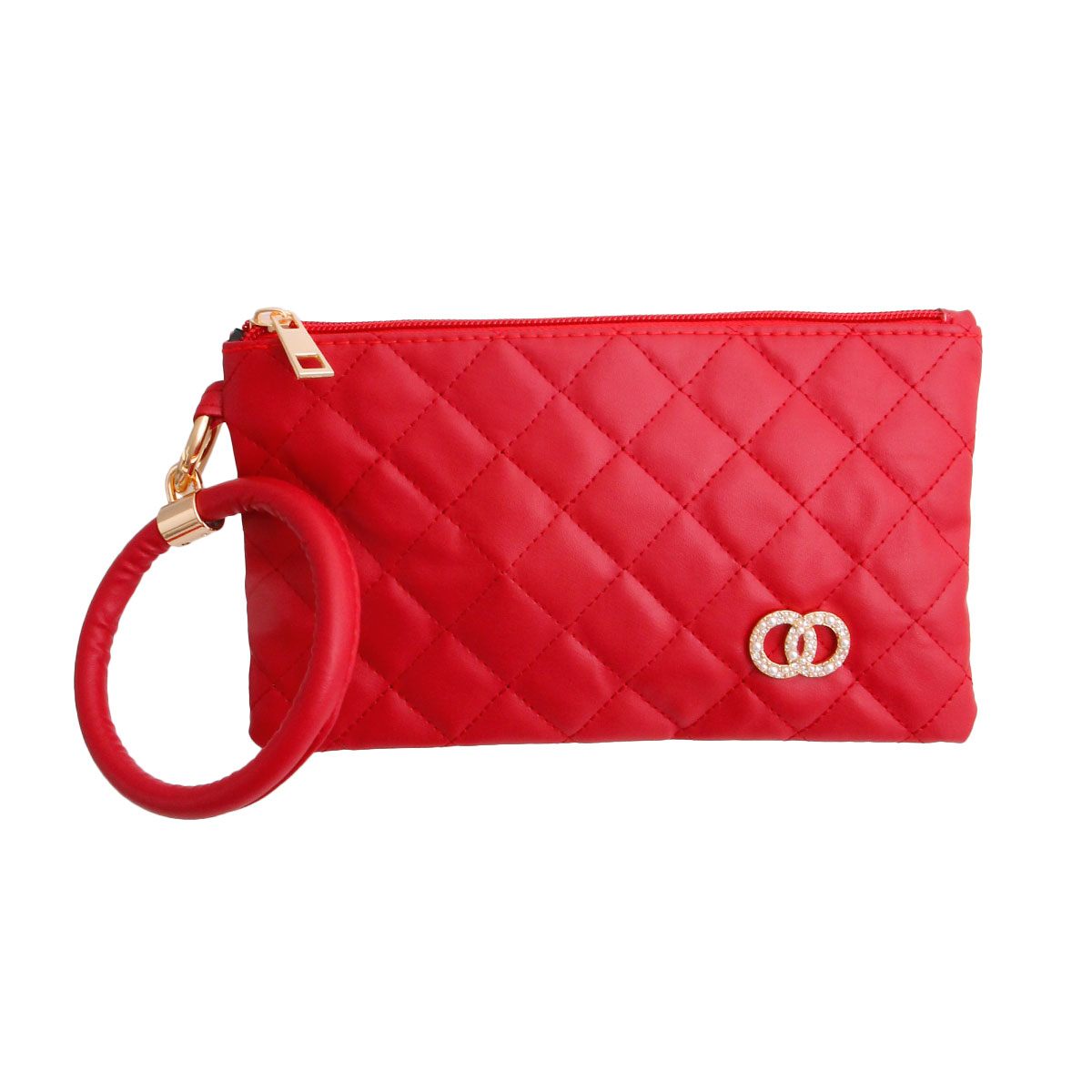 Red Quilted Designer Logo Wristlet