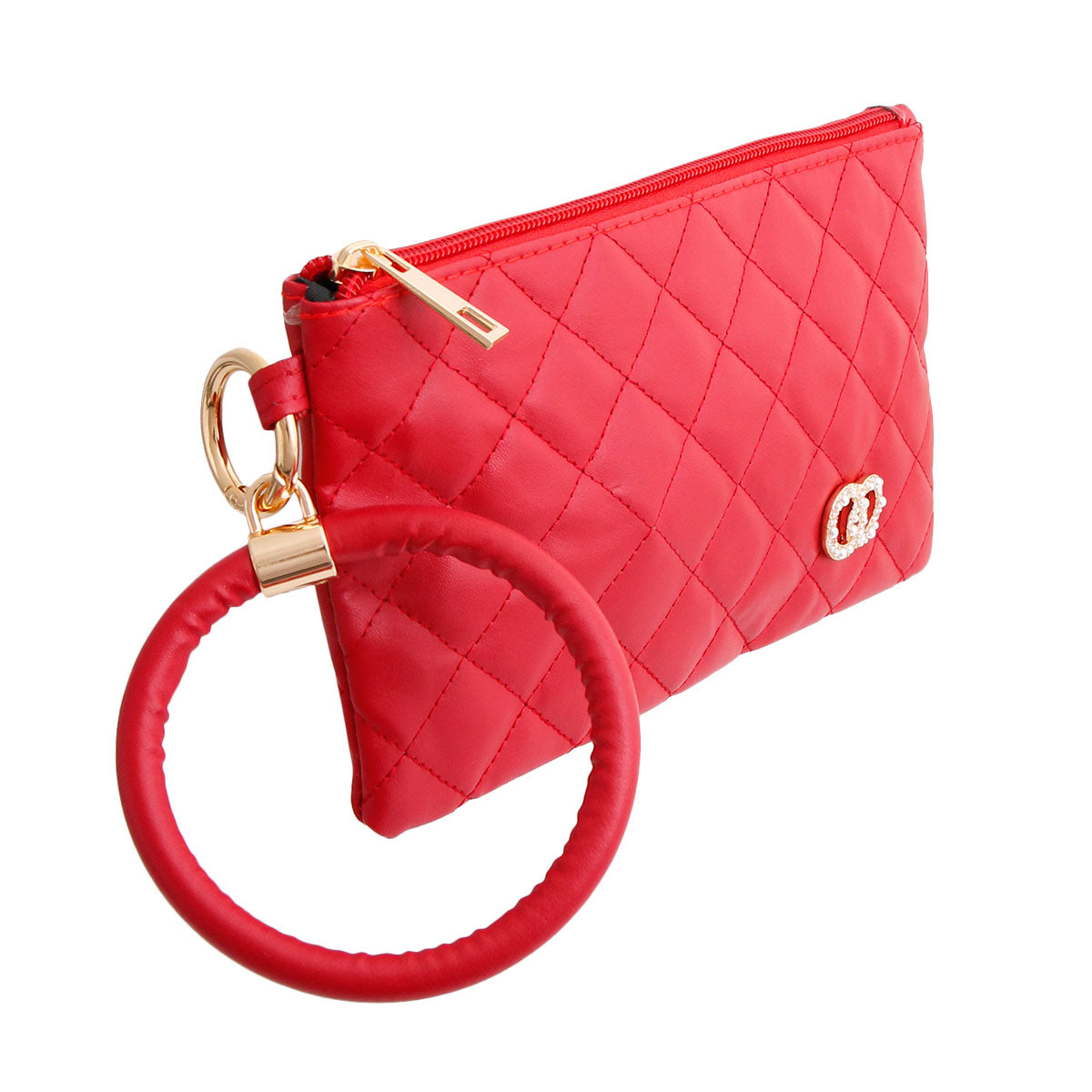 Red Quilted Designer Logo Wristlet