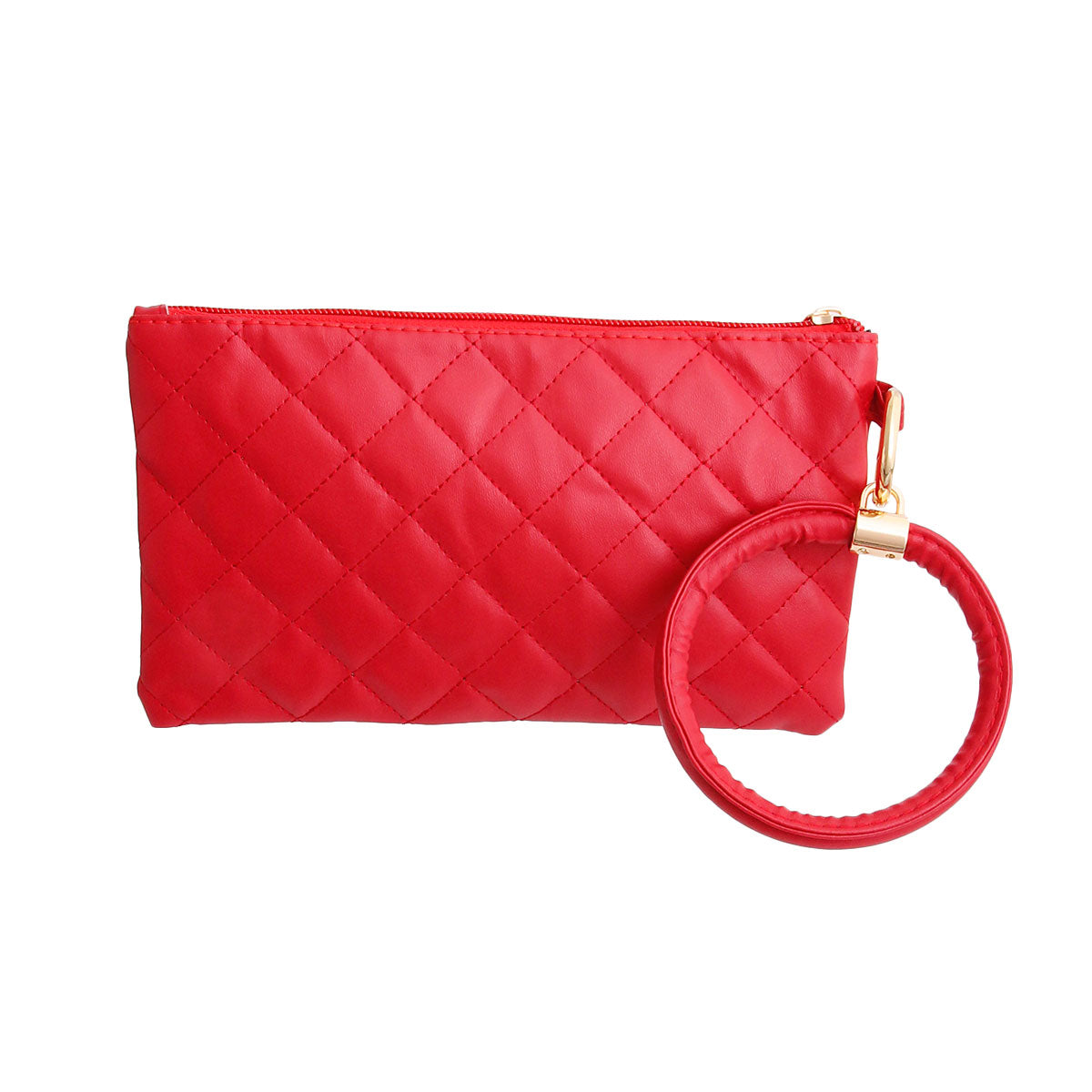 Red Quilted Designer Logo Wristlet
