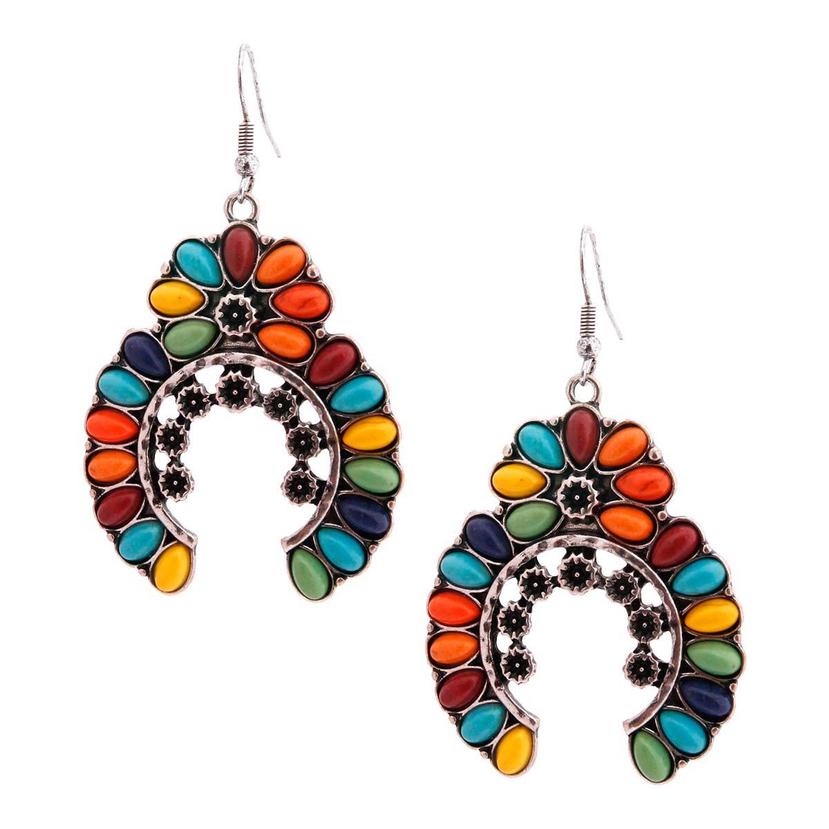 Engraved Multi Color Squash Blossom Earrings