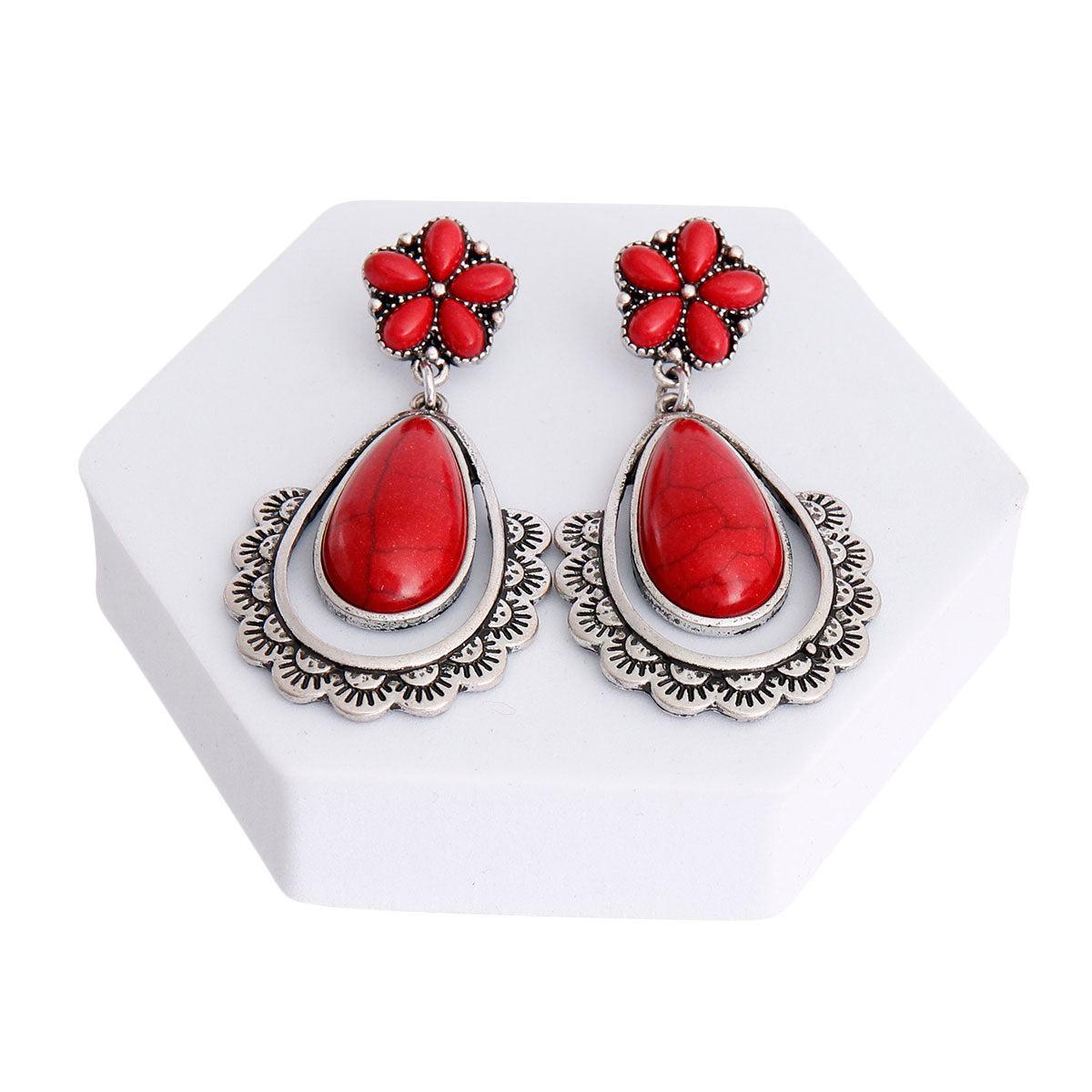 Coral Teardrop Beaded Earrings