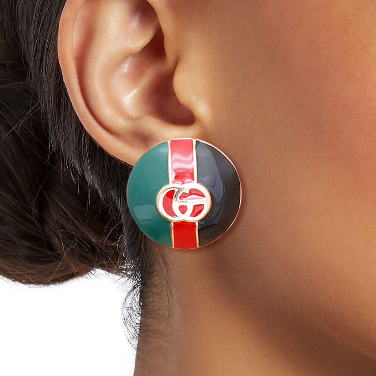 Dome Red and Green Desinger Gold Studs