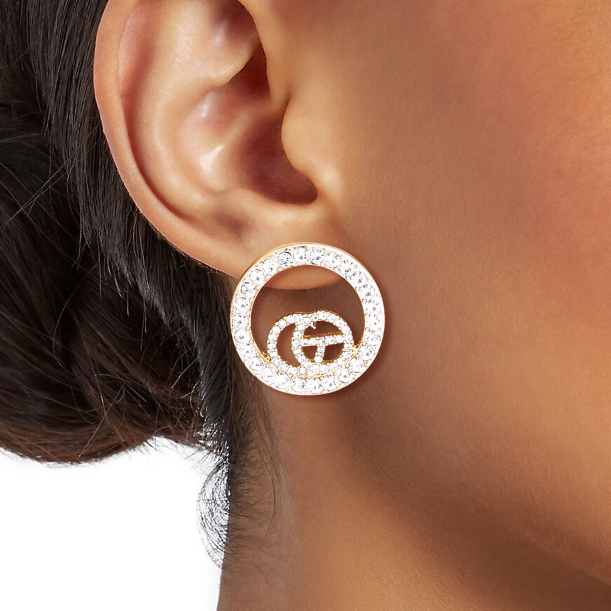 Gold Rhinestone Circle GG Studs