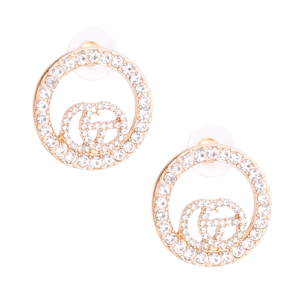 Gold Rhinestone Circle GG Studs