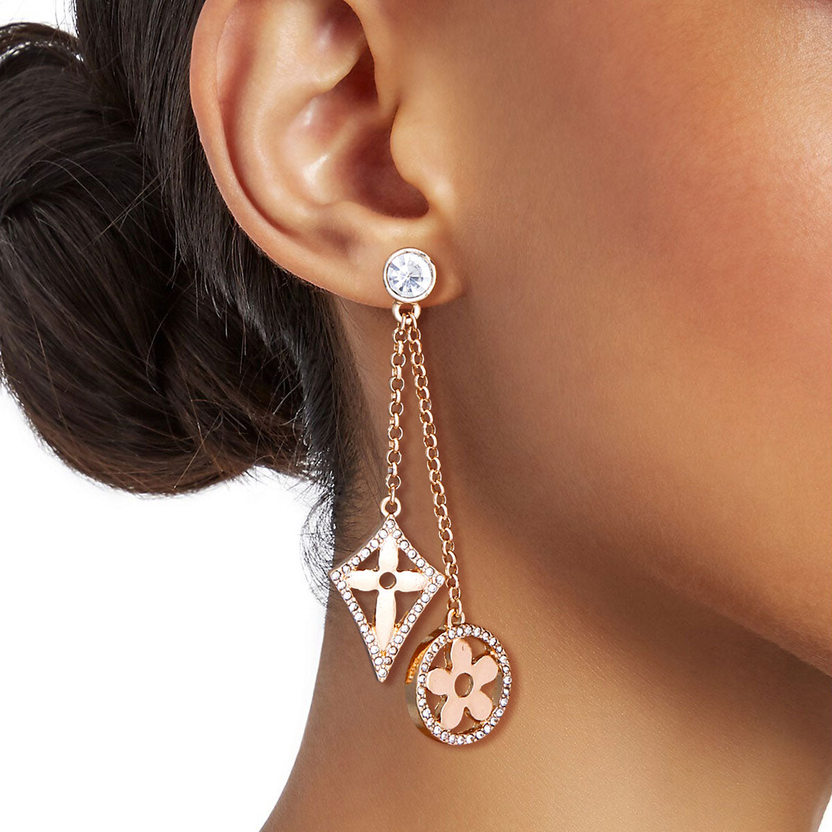 Gold Designer Drop Charm Earrings