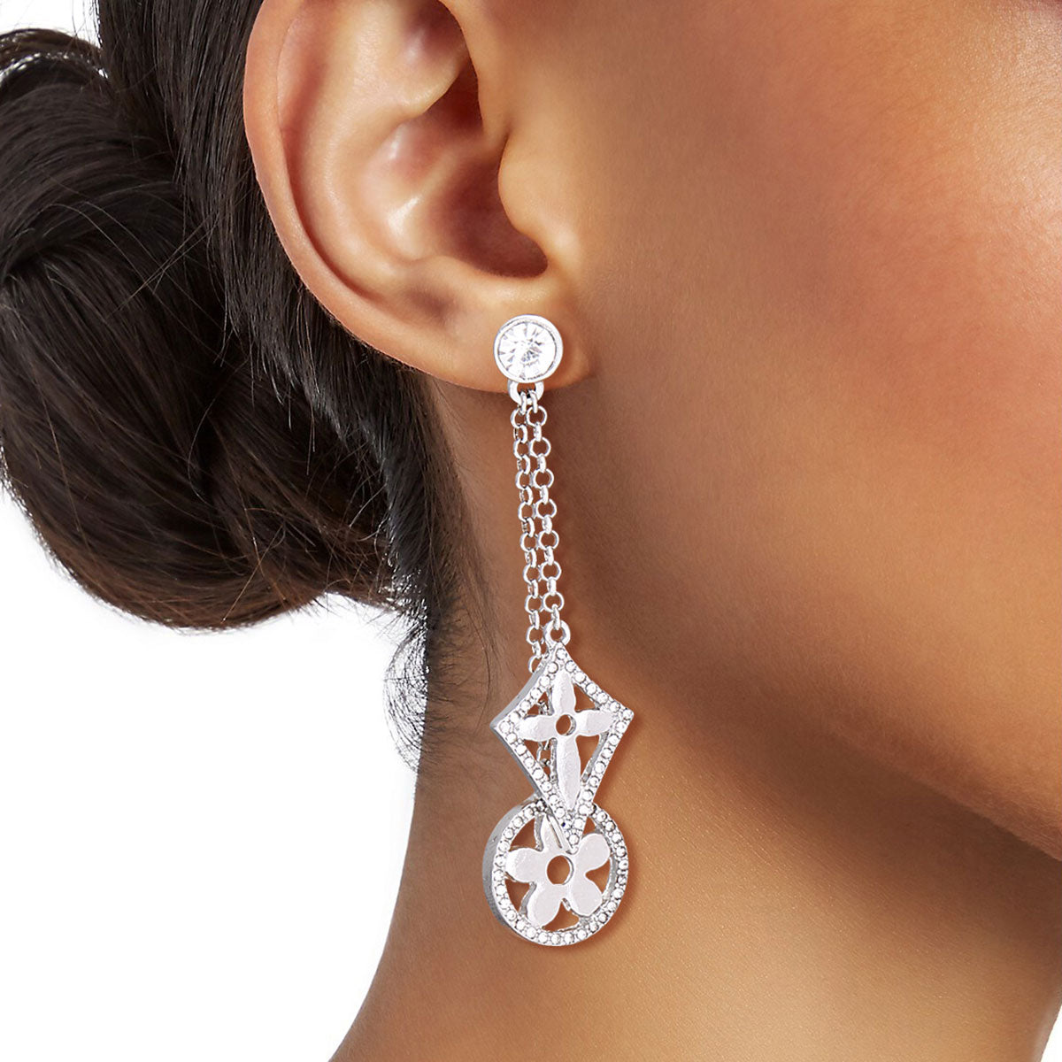 Silver Designer Drop Charm Earrings