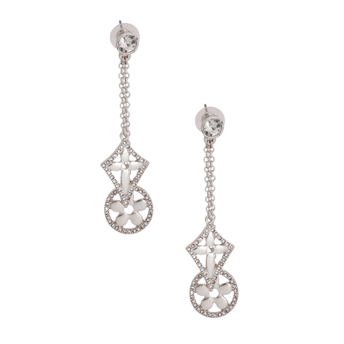 Silver Designer Drop Charm Earrings