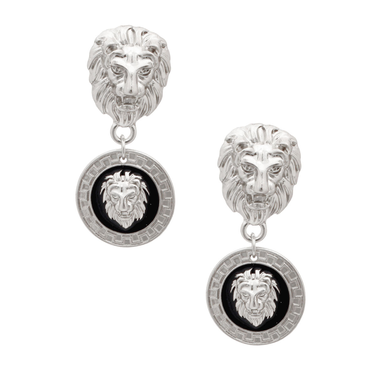 Silver and Black Designer Lion Earrings