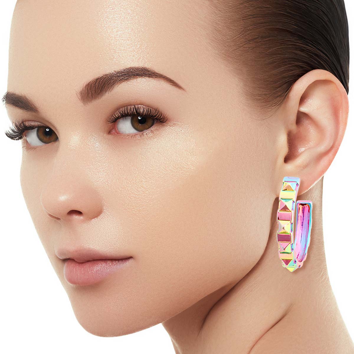 Rainbow Metal Spike Wide Hoops