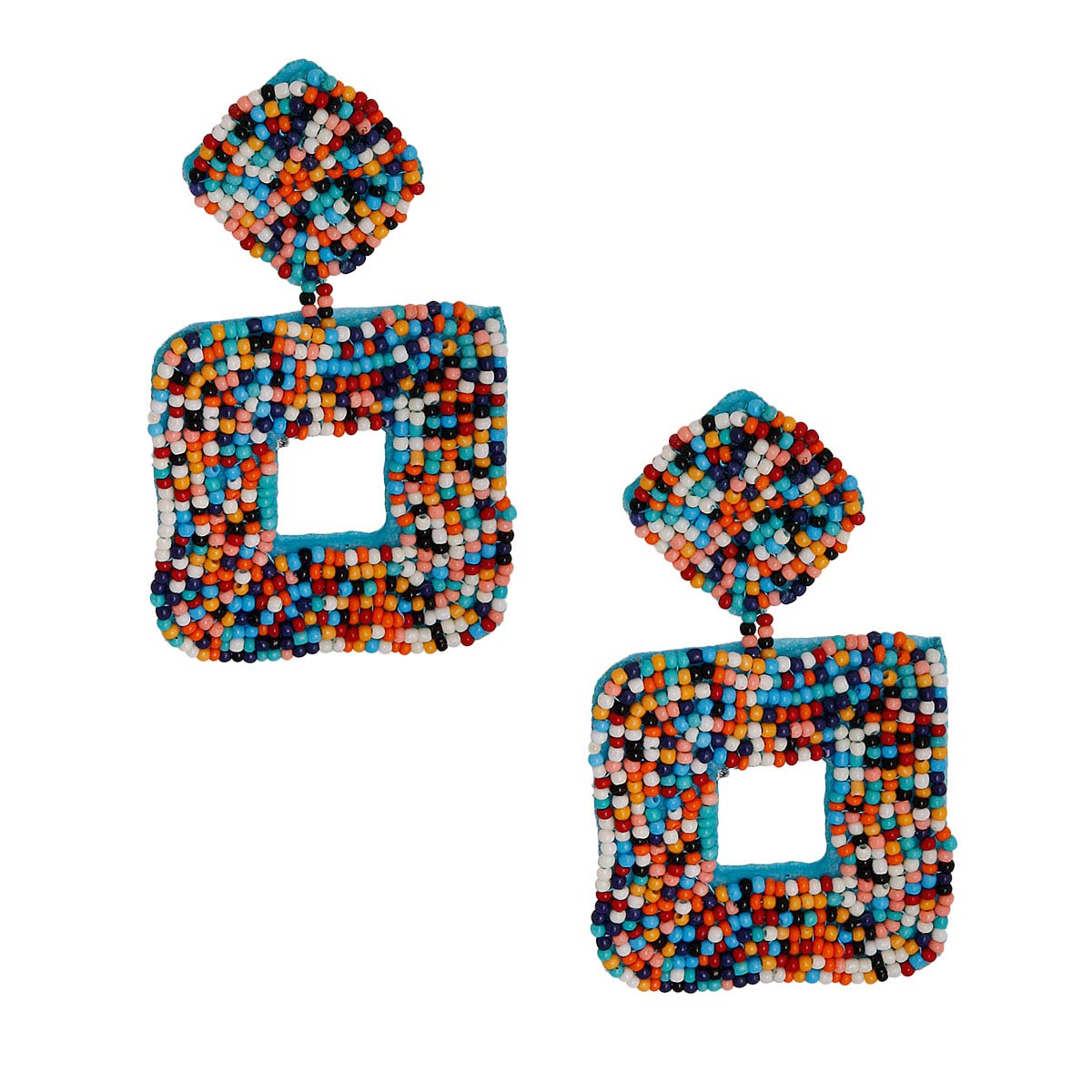 Blue Backing Square Bead Earrings