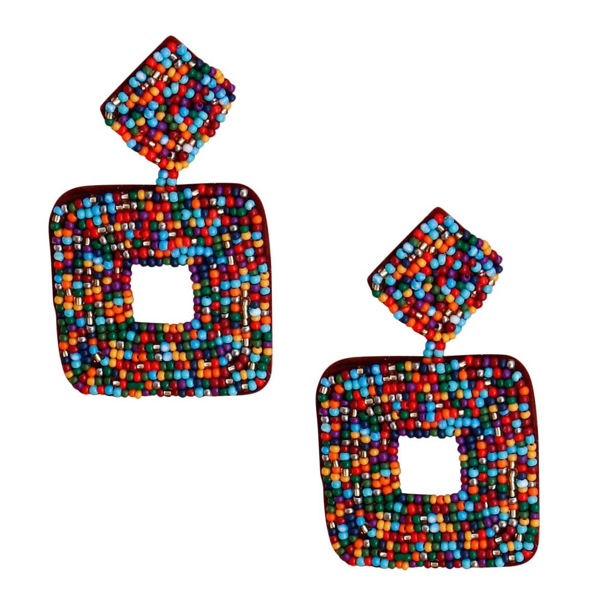 Burgundy Backing Square Bead Earrings