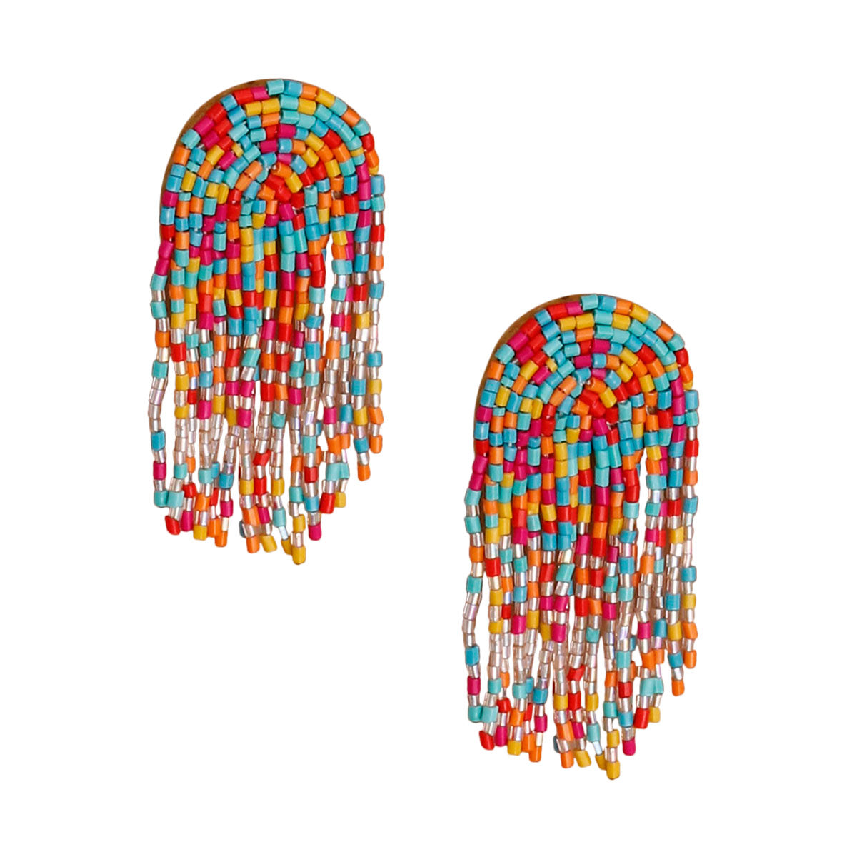 Rainbow Beaded Arc Earrings