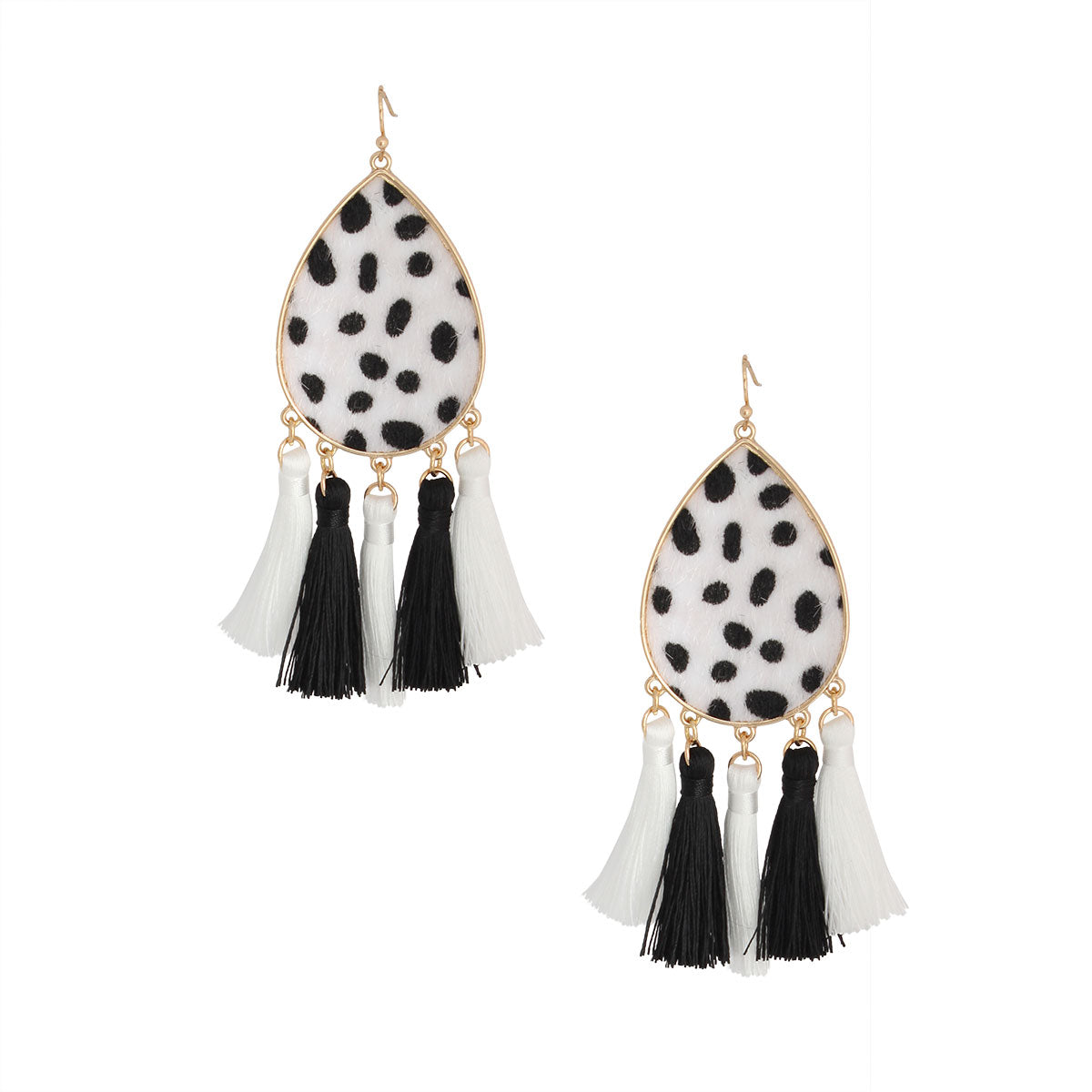 Black and White Cheetah Tassel Earrings