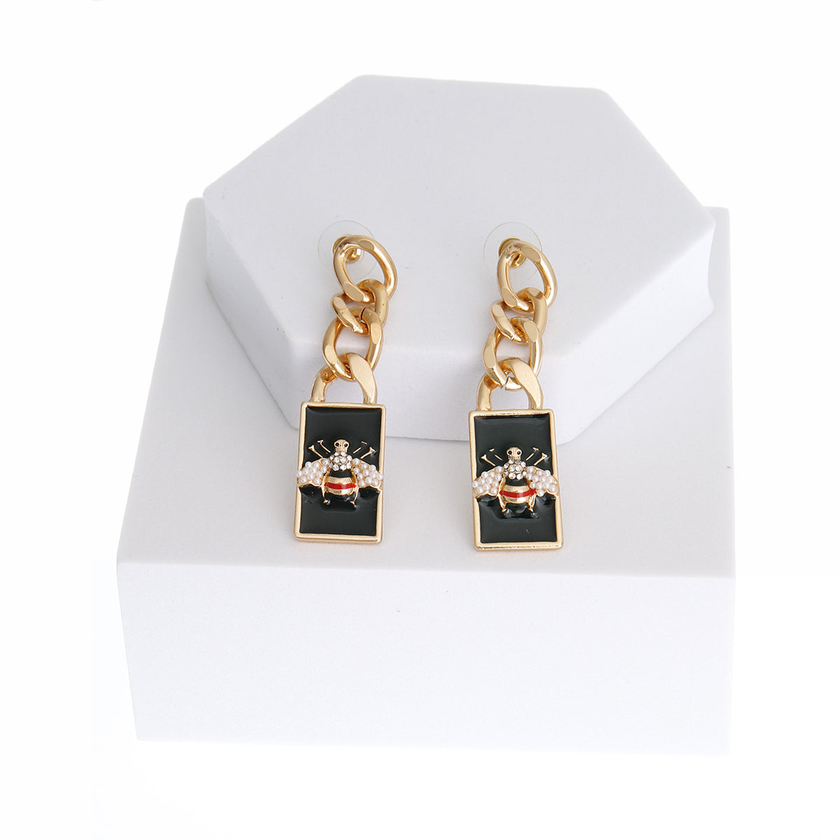 Black Bee Chain Drop Earrings
