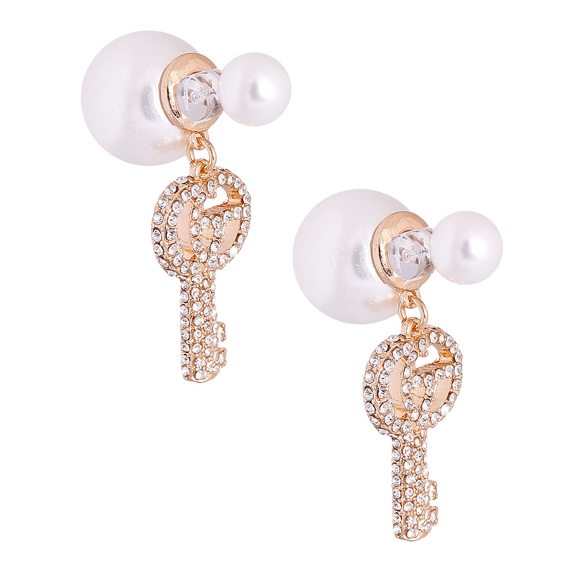 Key Ear Sorter Double Cream Pearl Key Earrings - JeMeCo Jewels