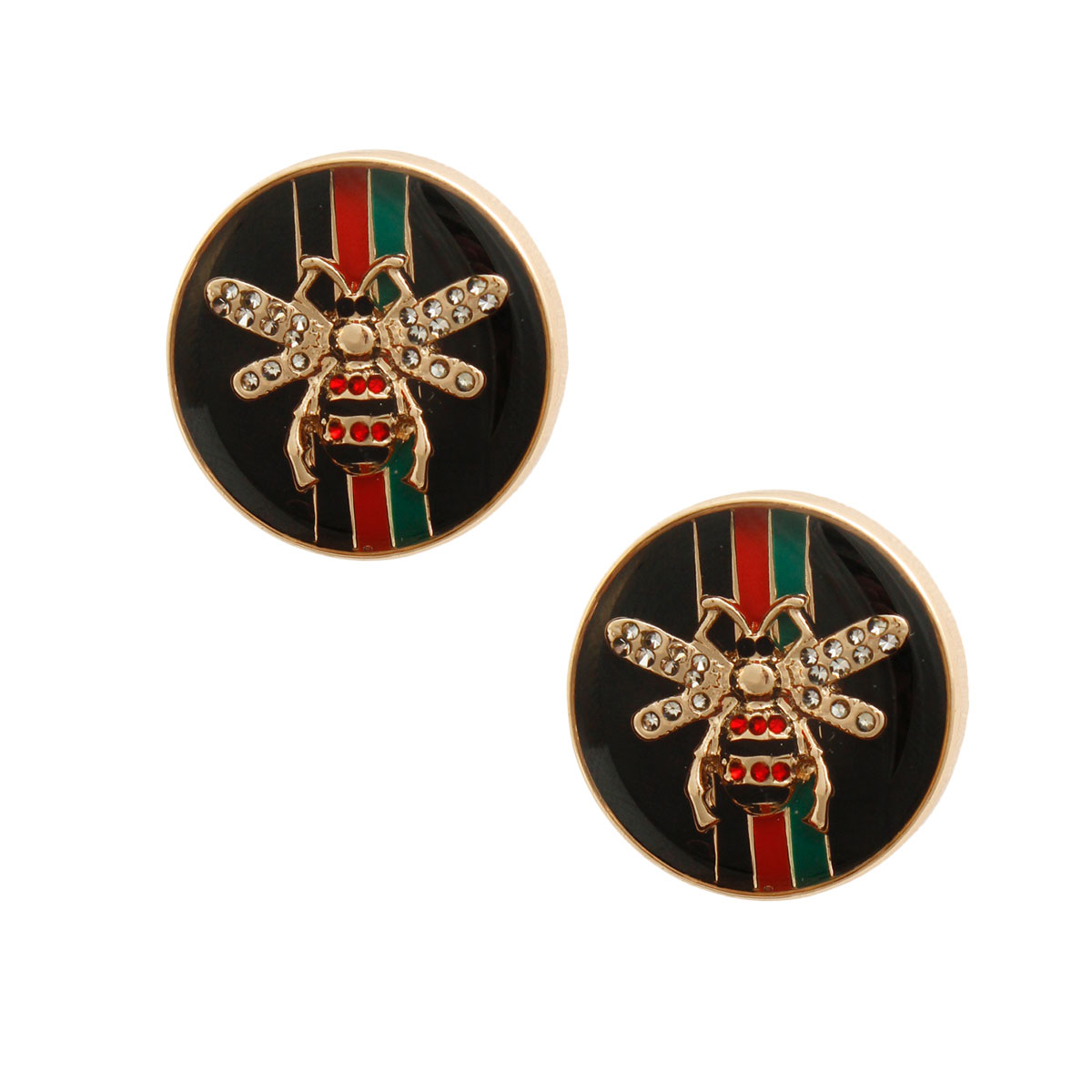 Round Designer Stripe Black Studs