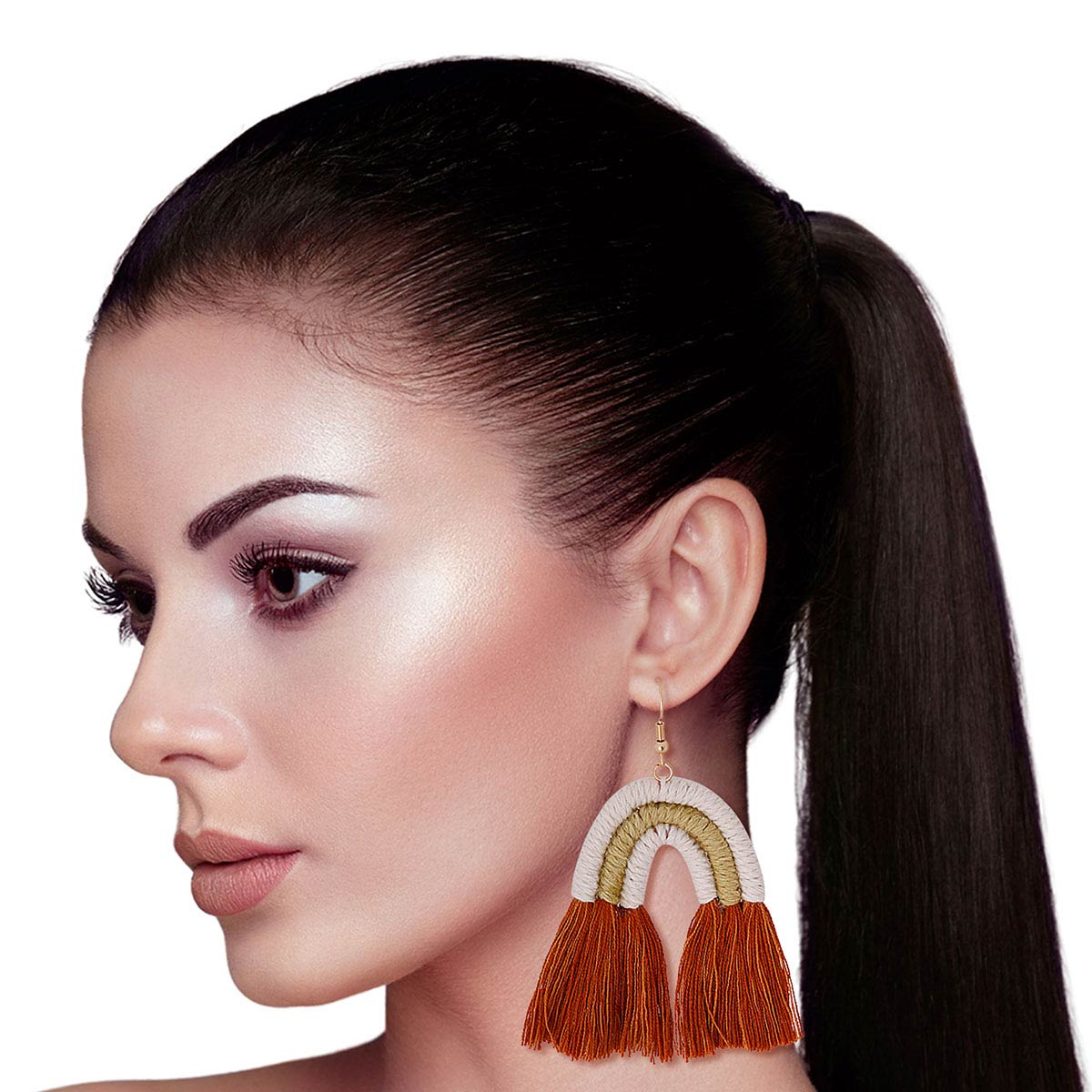 Brown Tassel Arc Earrings